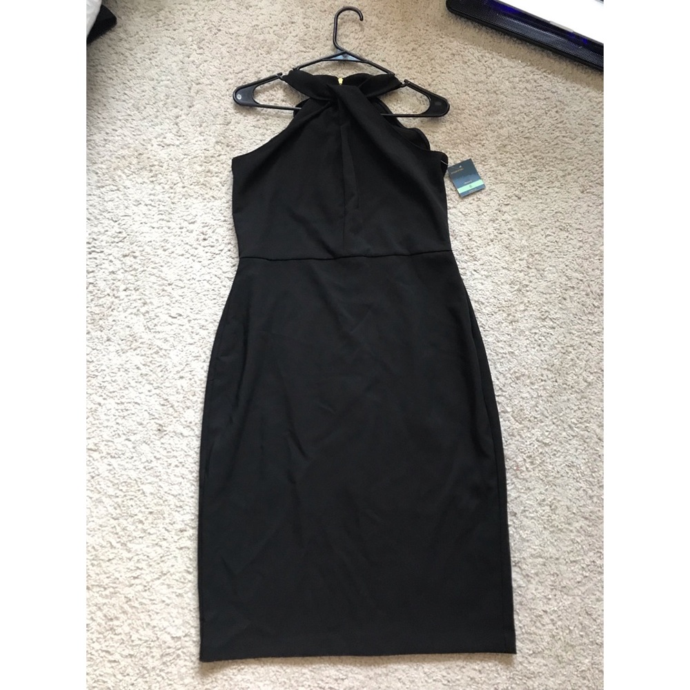 Black high neckline cocktail dress